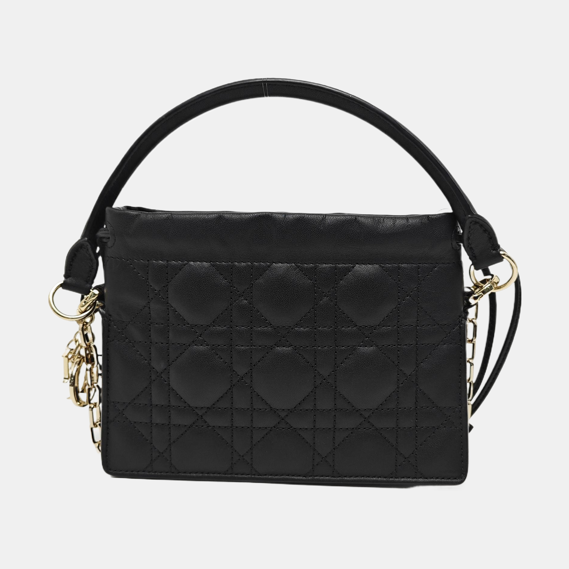 Cannage Calfskin Shoulder Bag Black