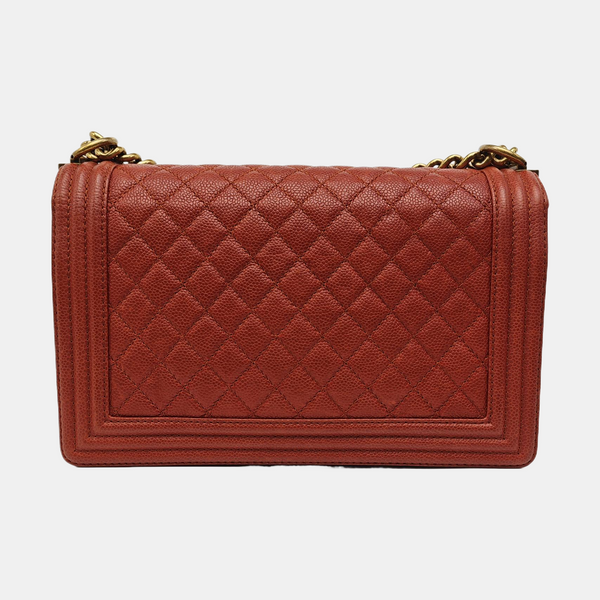 BOY CHANEL Large Quilted Grained Calfskin Red
