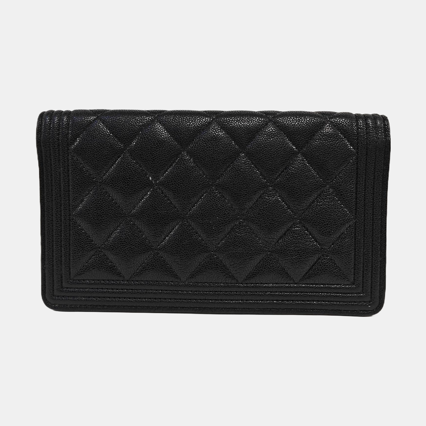 BOY CHANEL Mini Quilted Grained Calfskin Black Wallet