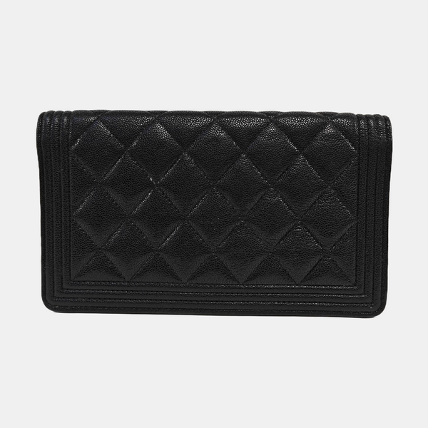 BOY CHANEL Mini Quilted Grained Calfskin Black Wallet