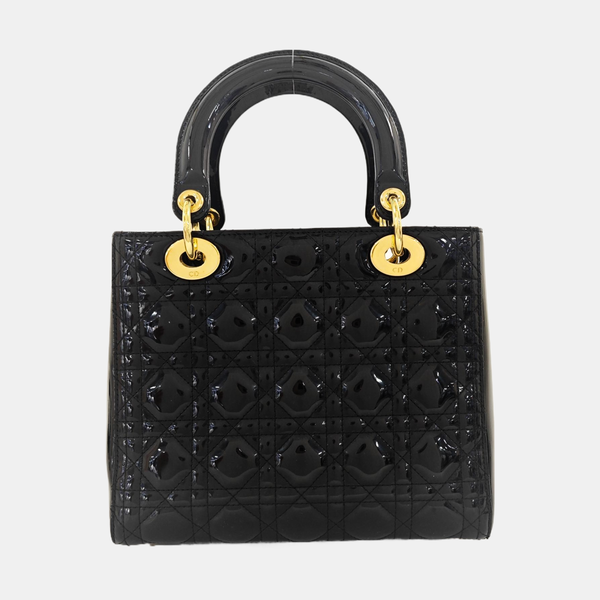 Lady Dior Medium Cannage Patent Leather Black