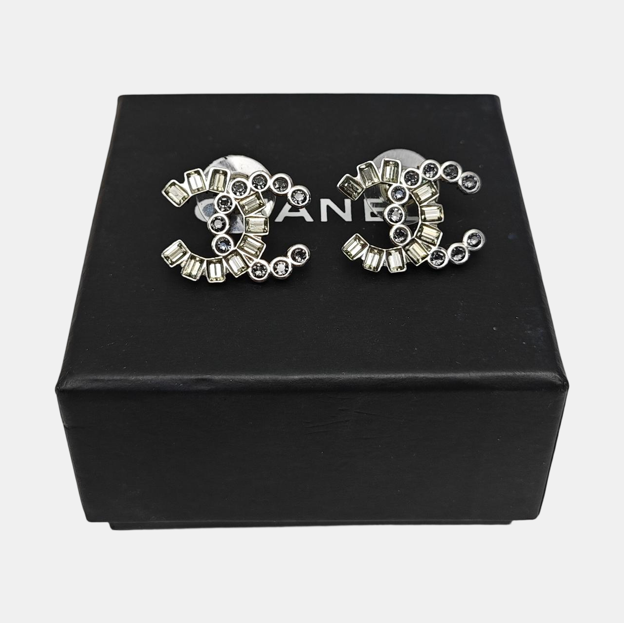 CC Logo Metal Silver Stud Earrings