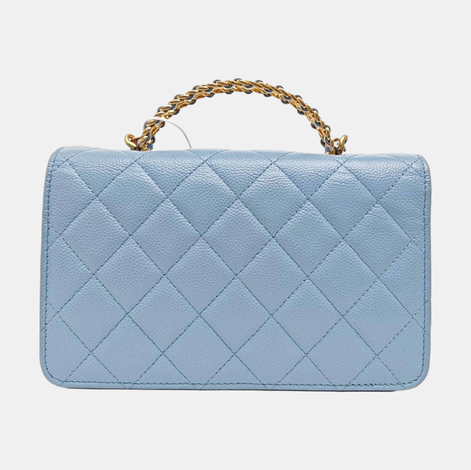 Quilted Grained Calfskin Shoulder Bag Blue