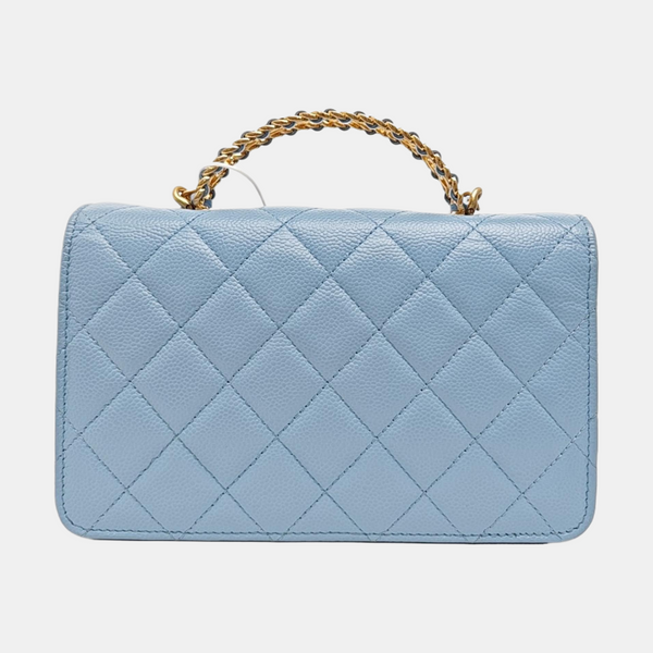 Quilted Grained Calfskin Shoulder Bag Blue