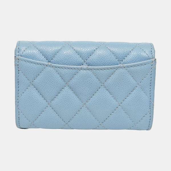 CLASSIC FLAP Quilted Grained Calfskin Blue Card Holder