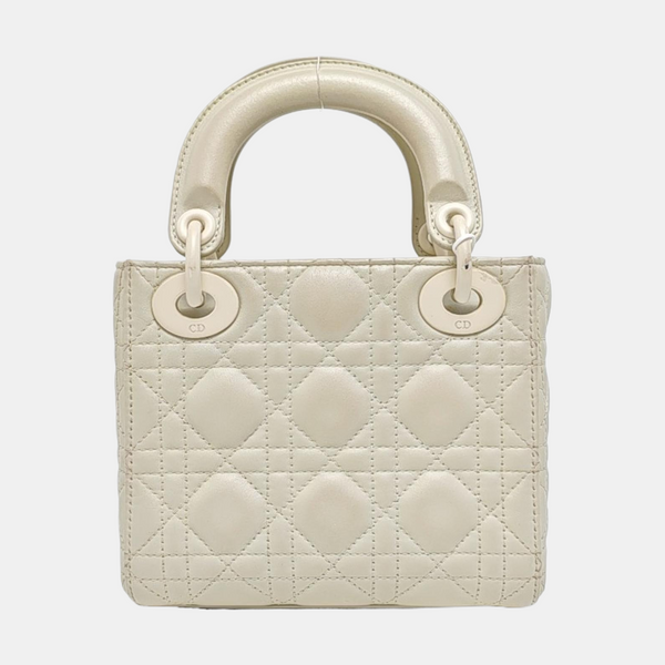 Authenticated pre-owned  Lady Dior Mini Cannage Calfskin White - Tote Bag at Looply