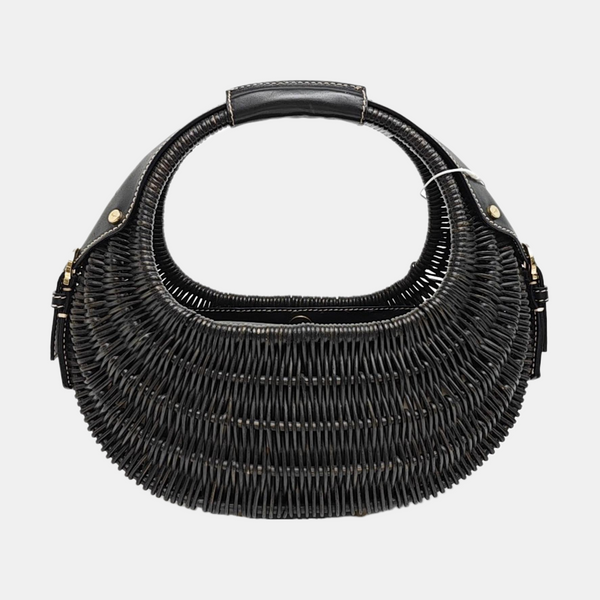 Straw Top Handle Bag Black