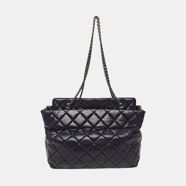 Quilted Calfskin Tote Bag Large Purple