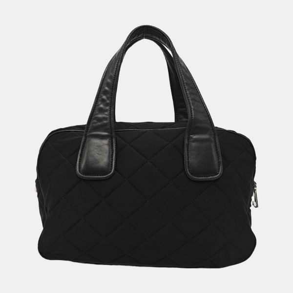 Quilted Fabric Top Handle Bag Black
