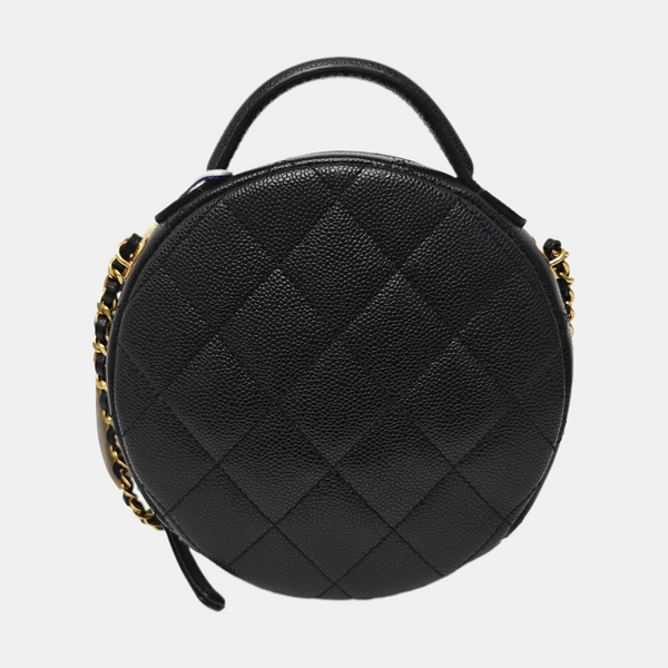 Quilted Grained Calfskin Shoulder Bag Black