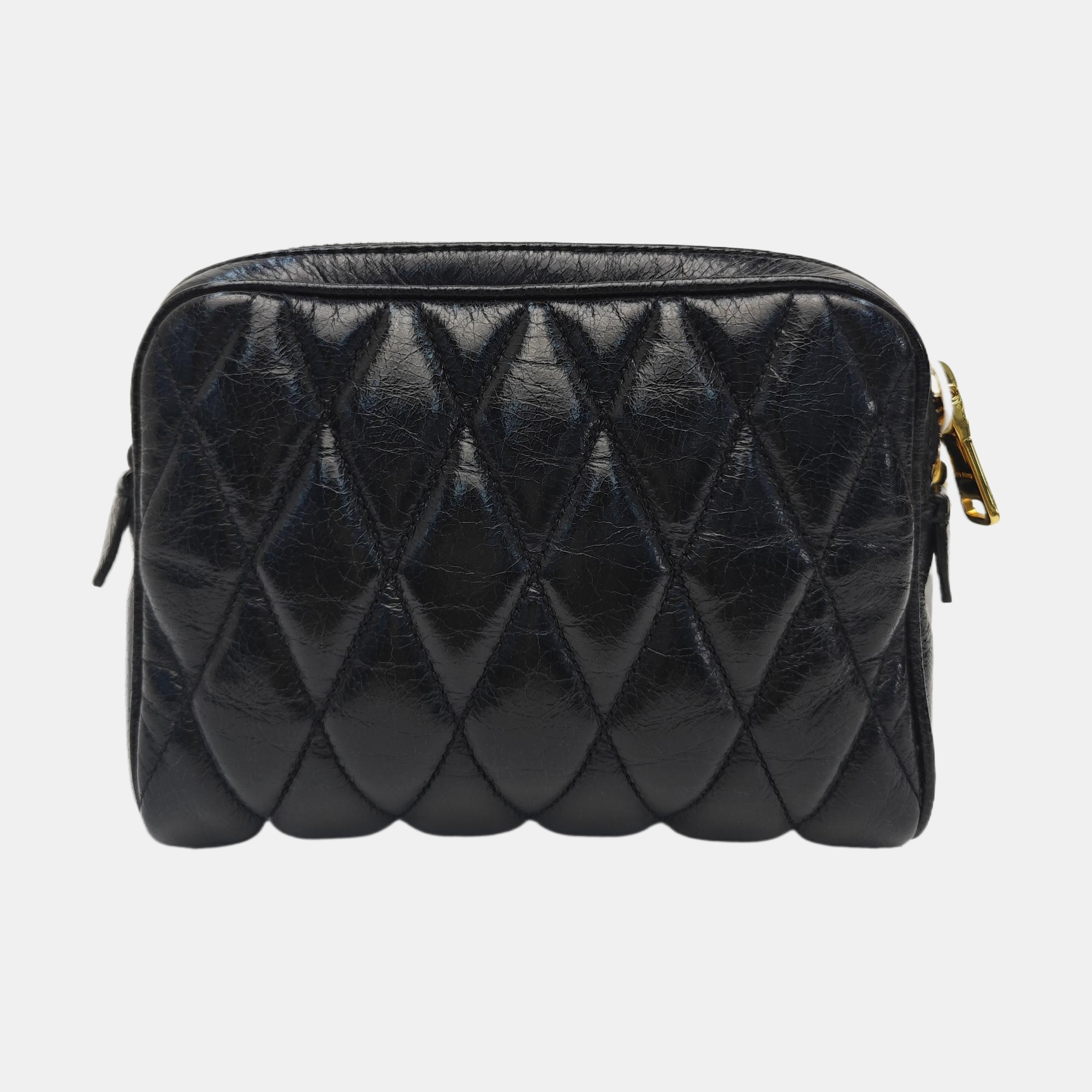 Quilted Lambskin Shoulder Bag Black