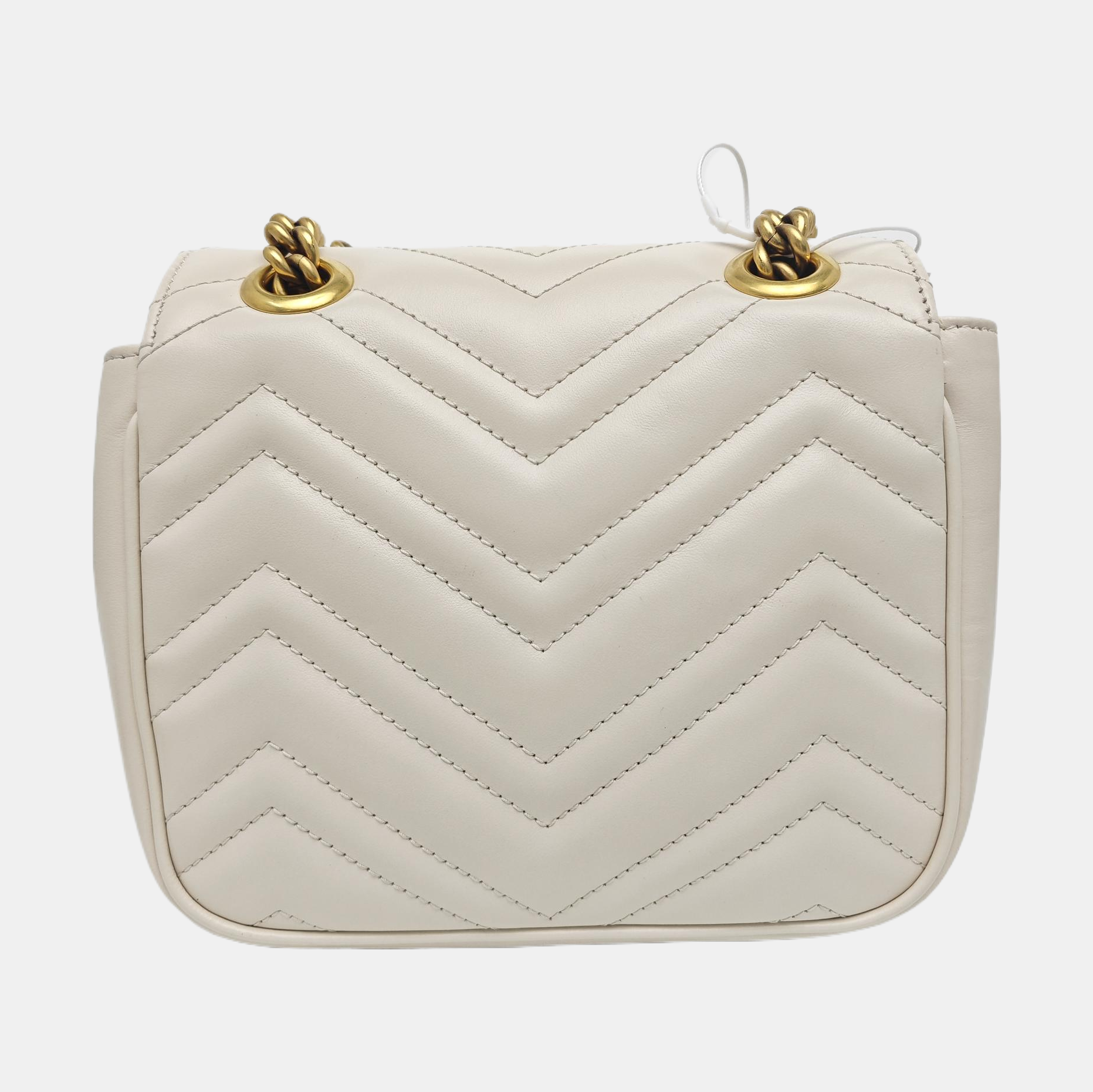 GG Marmont Mini Piel de Becerro Acolchada Blanca