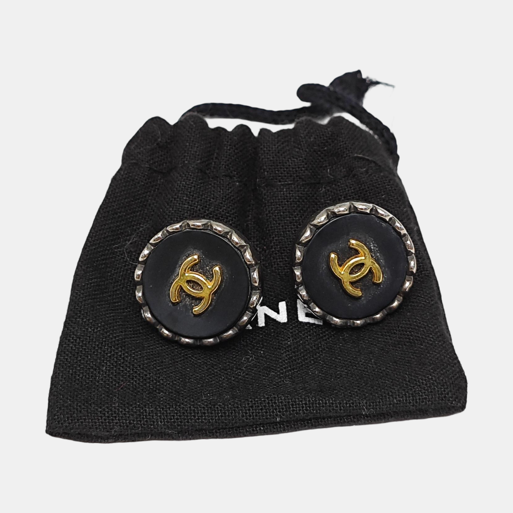 Synthetic Material Black Stud Earrings