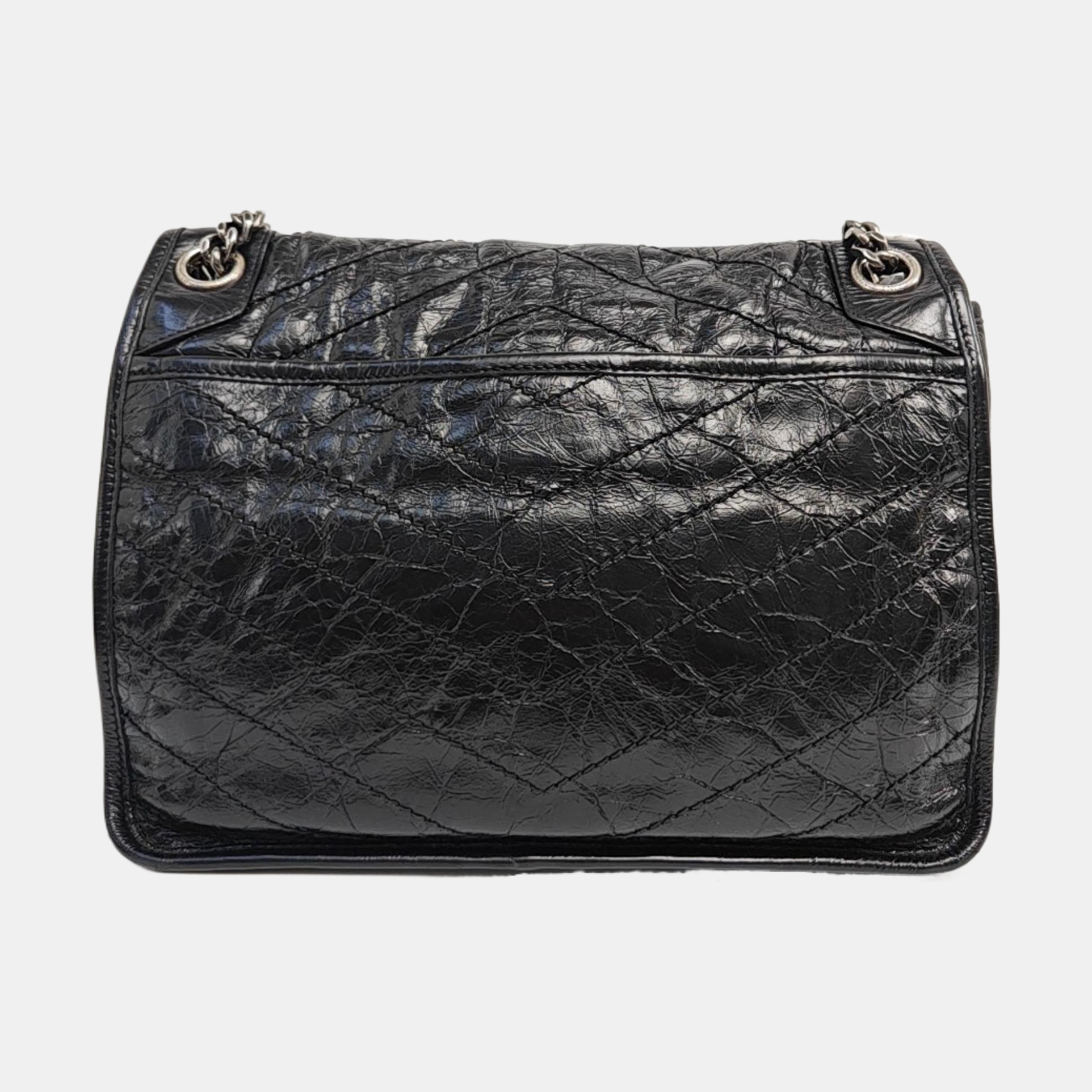 NIKI Medium Chevron Calfskin Black