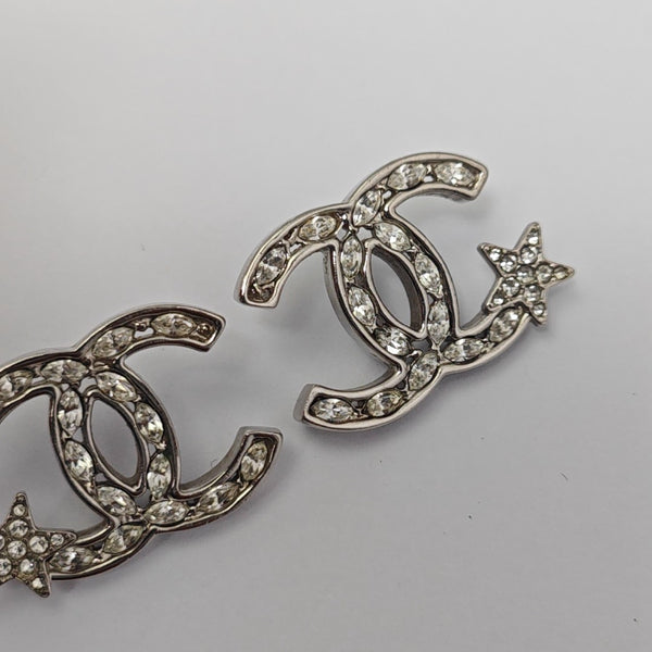 CC Logo Metal Silver Stud Earrings