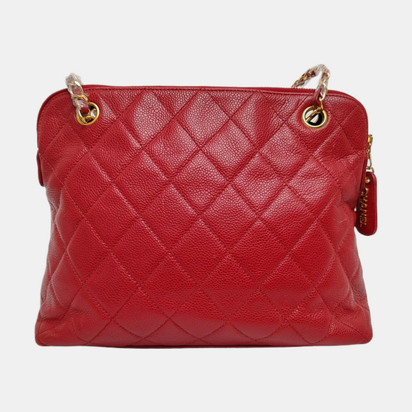 VINTAGE CC LOGO Quilted Grained Calfskin Red