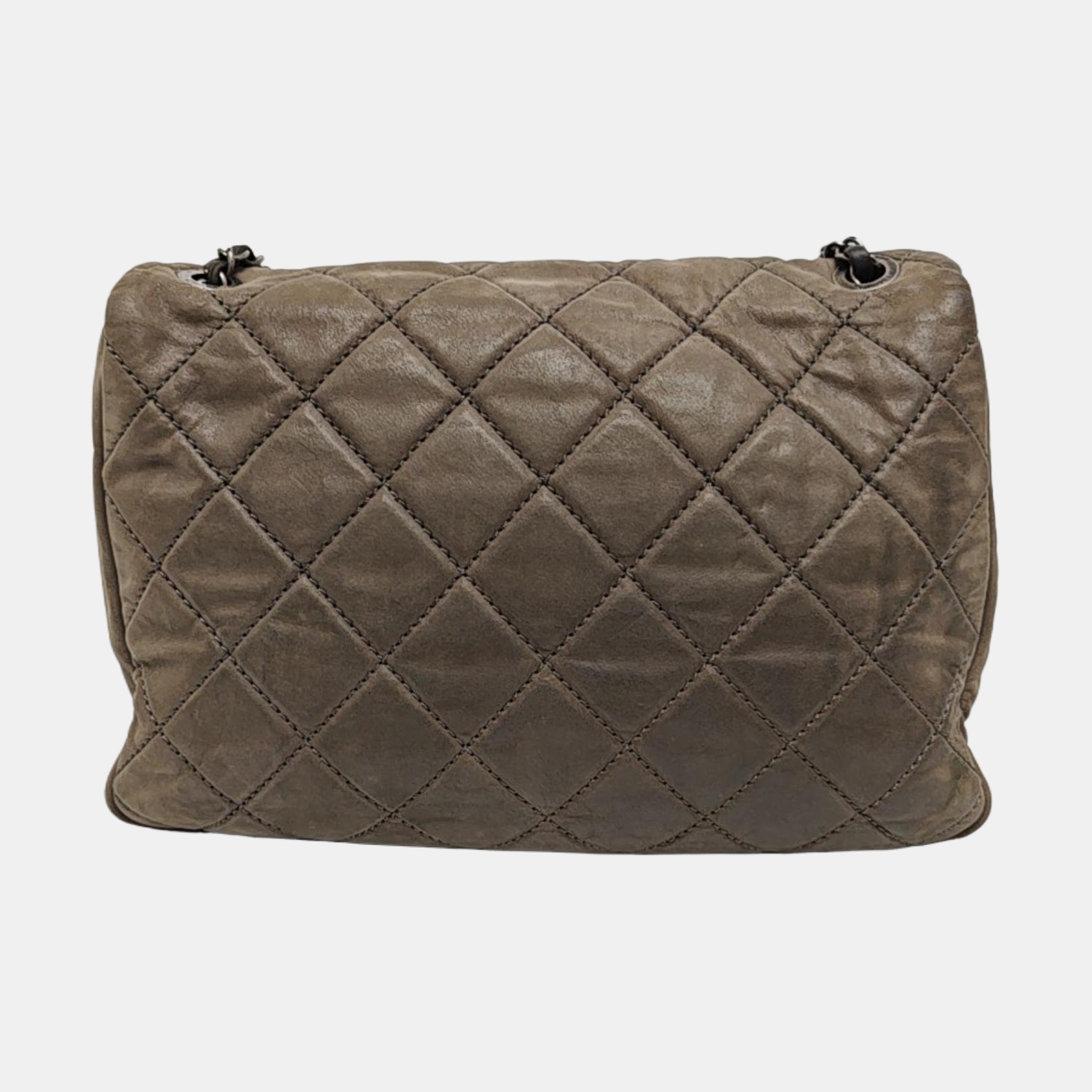 Bolso de Hombro Acolchado de Piel de Becerro Gris