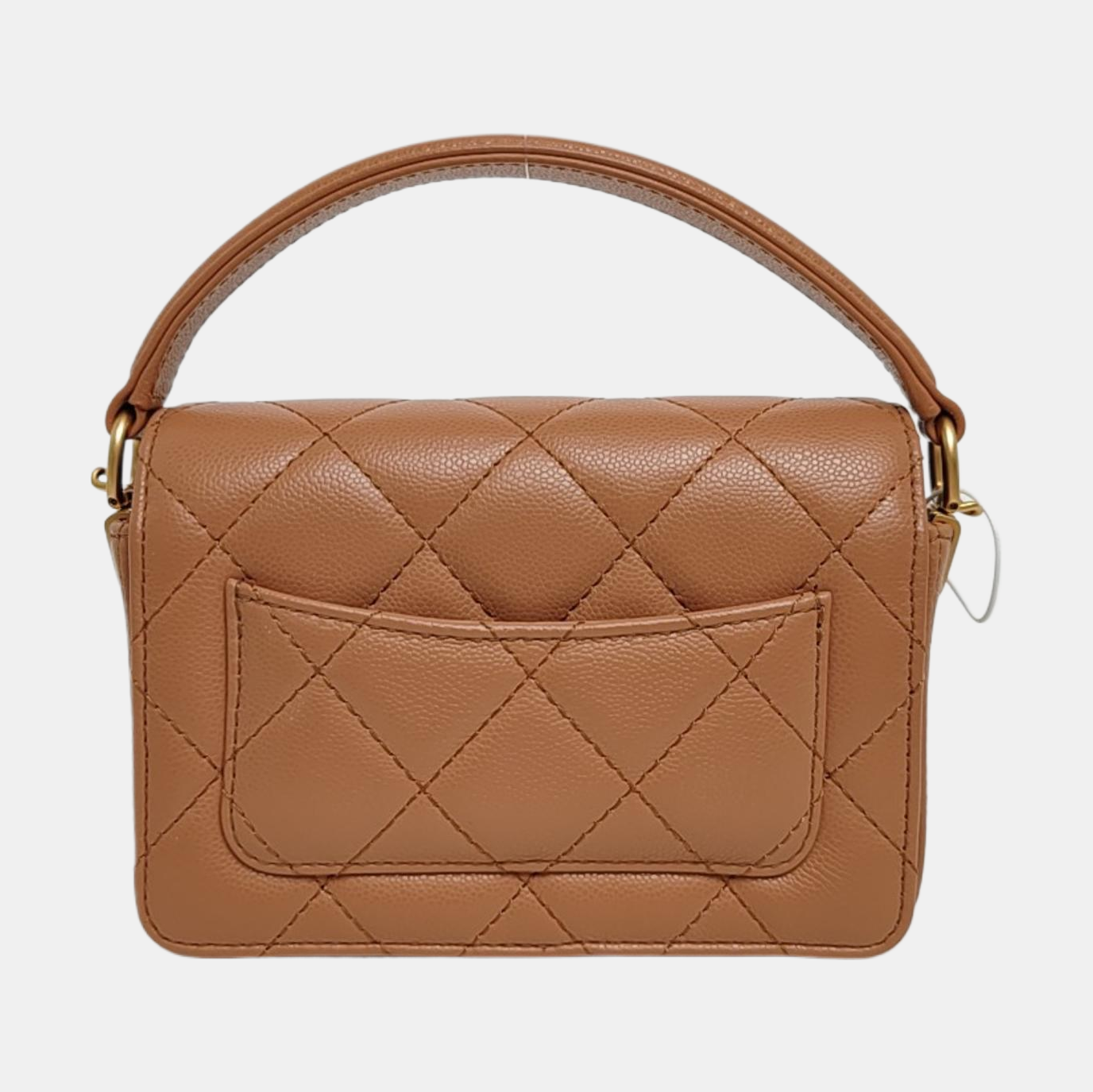 Authenticated pre-owned  CLASSIC FLAP Mini Quilted Grained Calfskin Beige - Shoulder Bag at Looply
