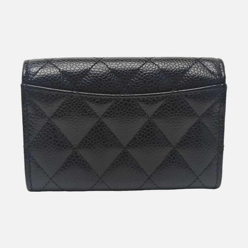Quilted Grained Calfskin Wallet Black