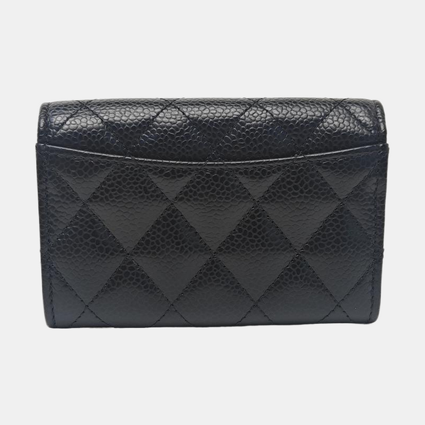 Quilted Grained Calfskin Wallet Black