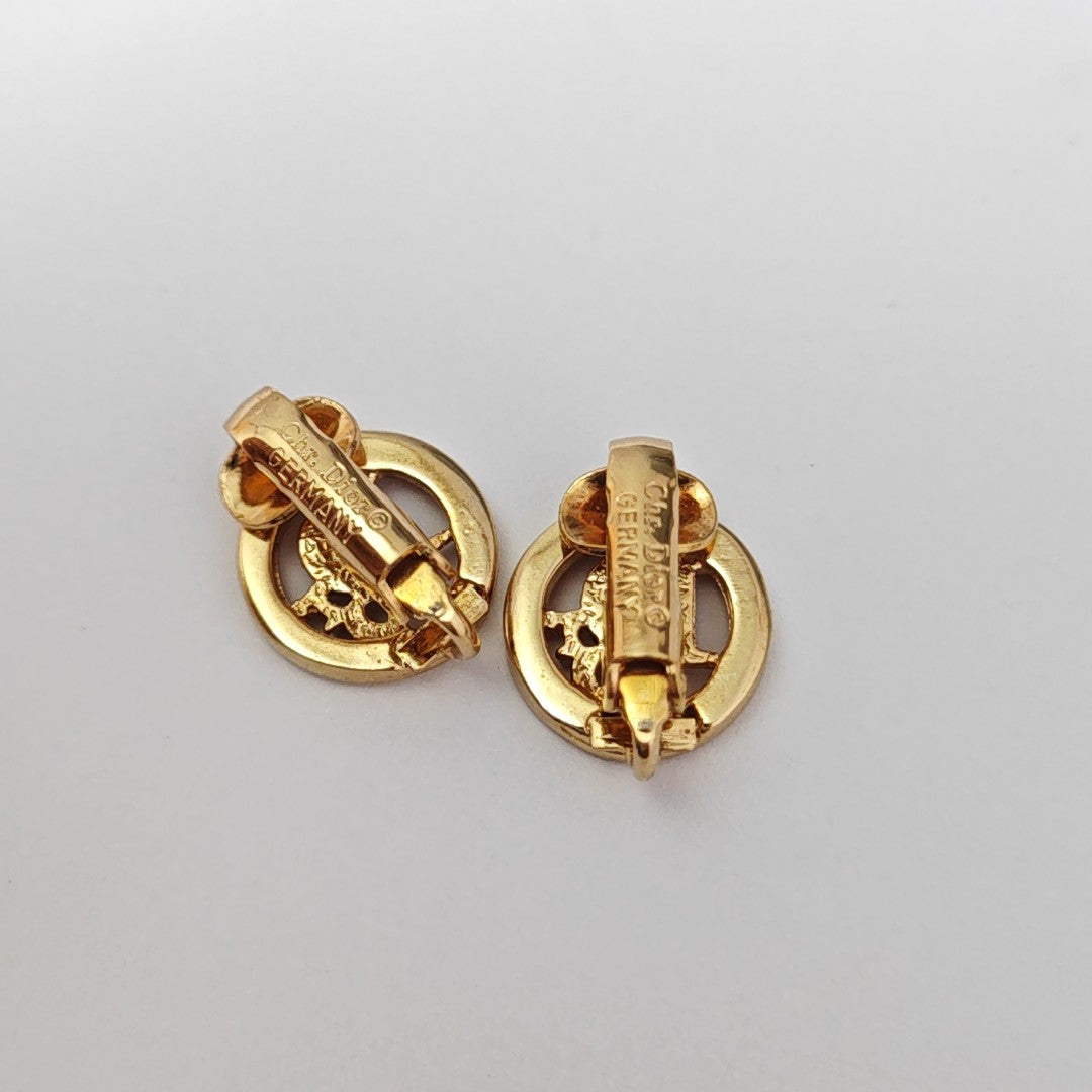 Dior Oblique Metal Gold Clip On Earrings