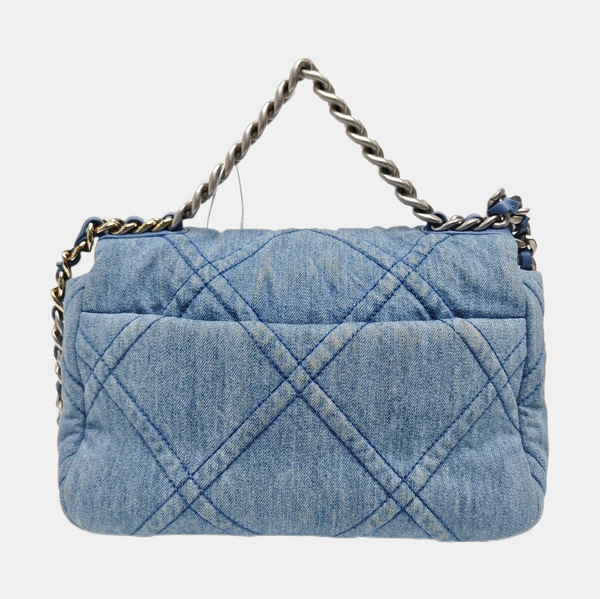 CHANEL 19 Small Quilted Canvas Blue
