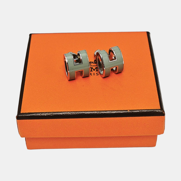 Pop H Metal Silver Stud Earrings