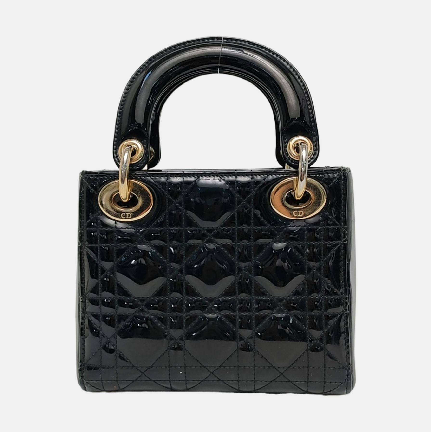 Lady Dior Mini Quilted Patent Leather Black