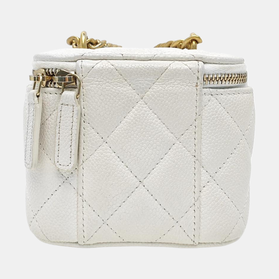 VANITY CASE Small Quilted Grained Calfskin White