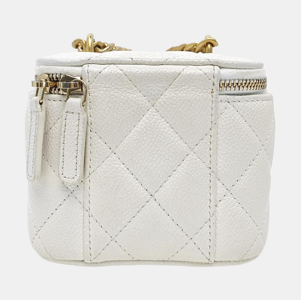 VANITY CASE Small Quilted Grained Calfskin White