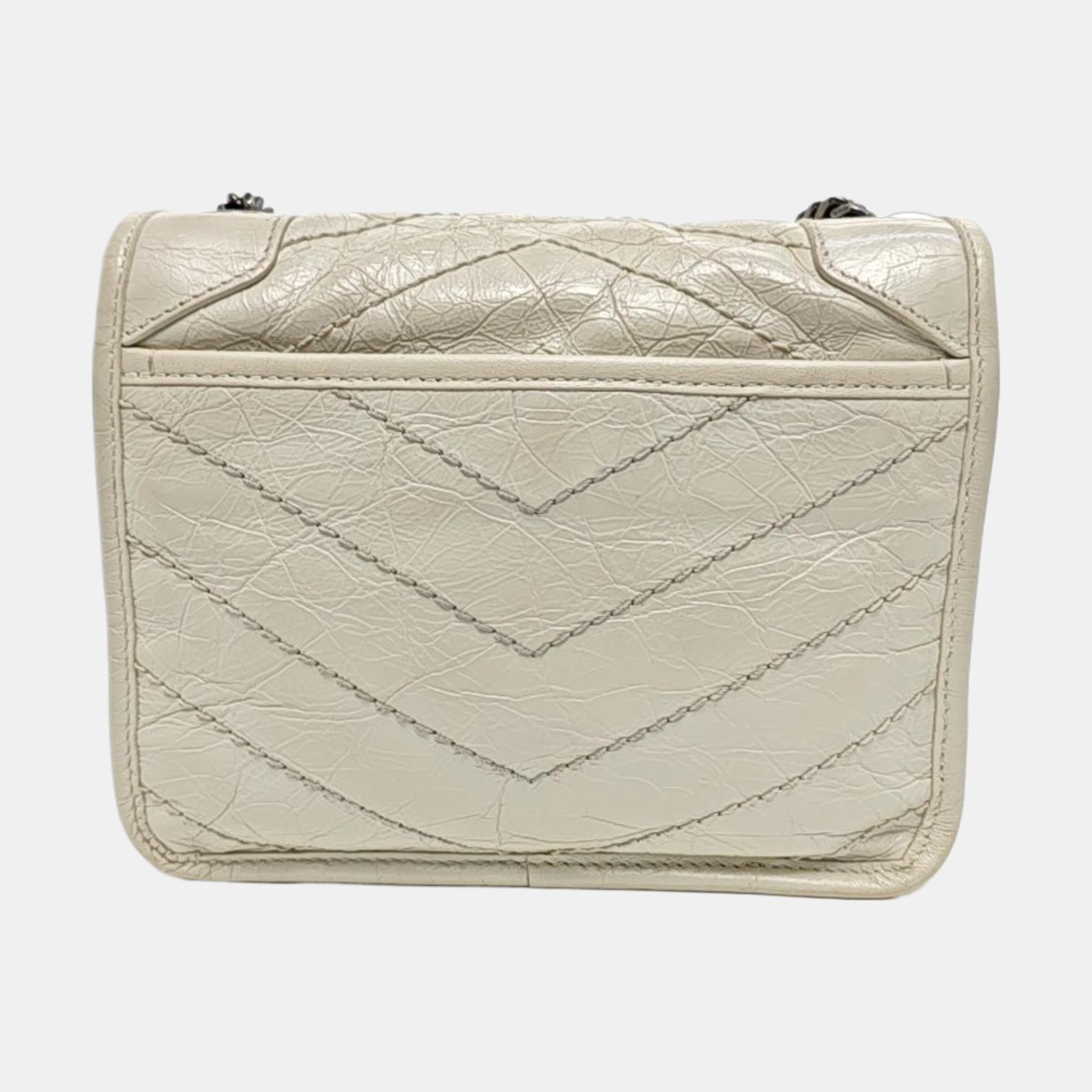 NIKI Mini Chevron, Piel de becerro acolchada Blanca