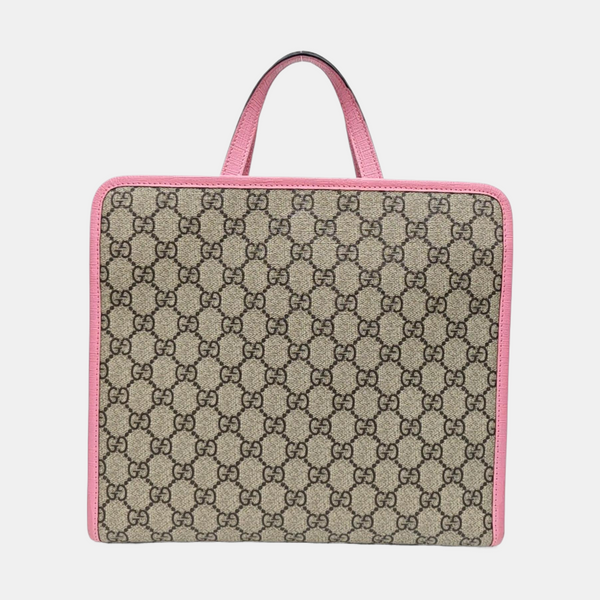 GG Bucket Monogram de lona revestida beige para niños