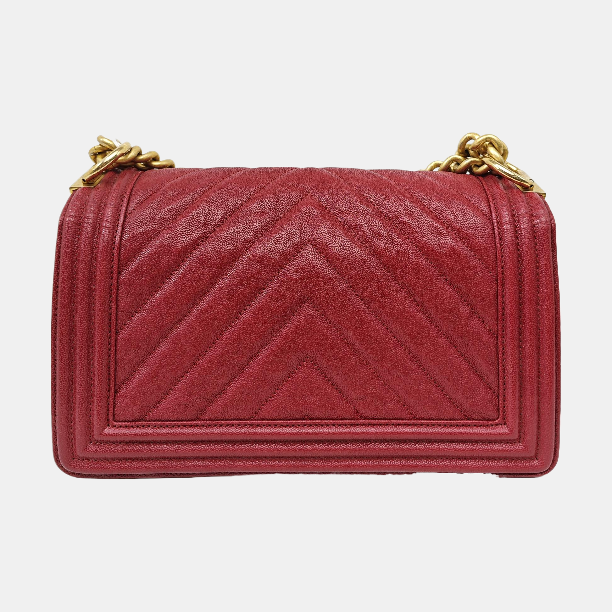 BOY CHANEL Medium Chevron Grained Calfskin Red