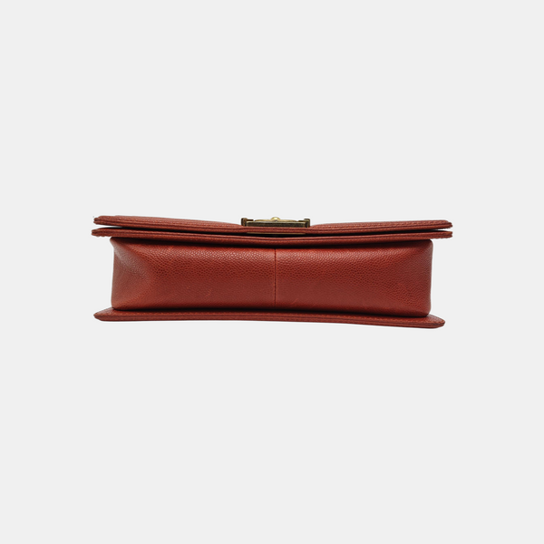 BOY CHANEL Large Quilted Grained Calfskin Red