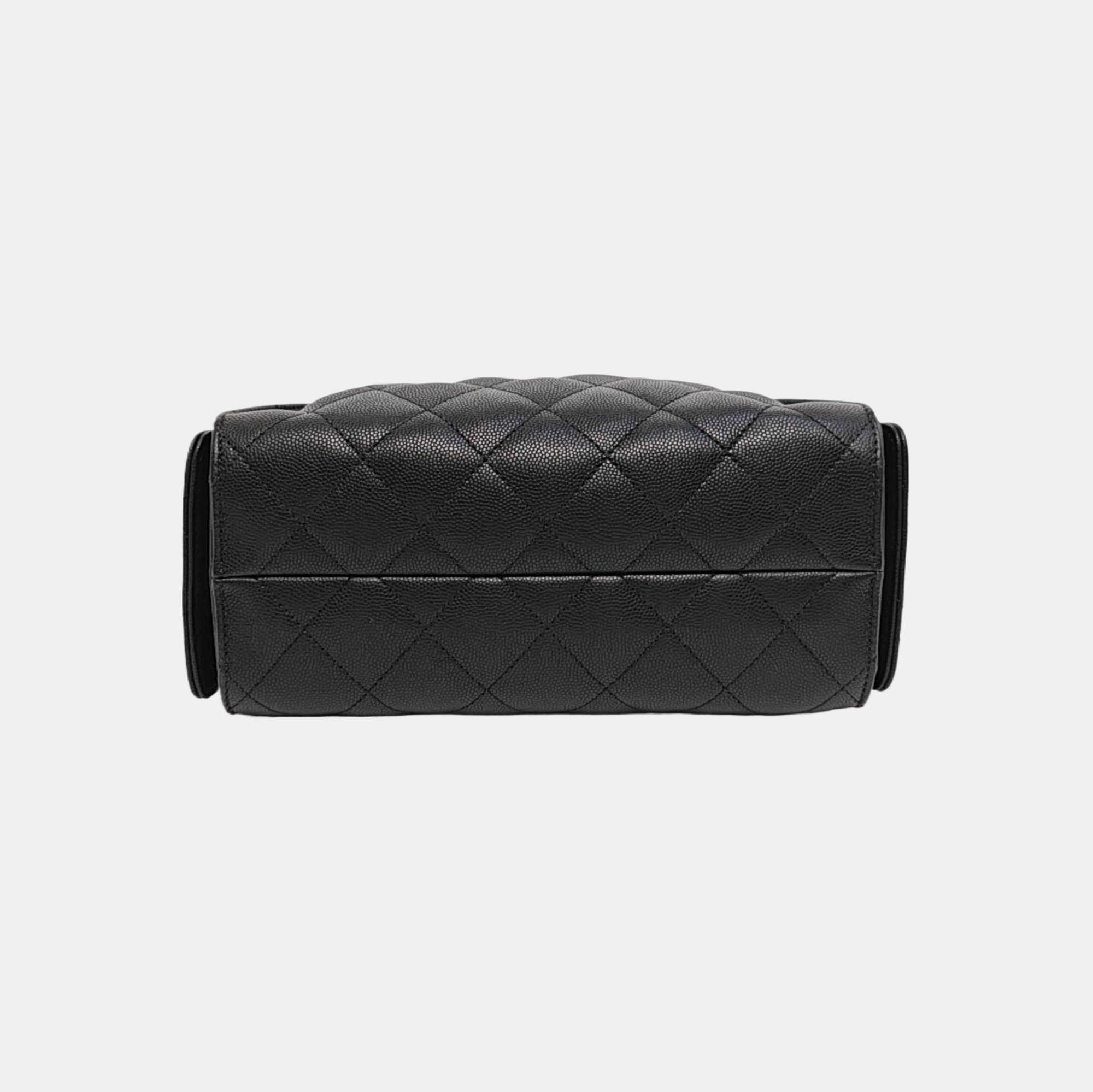 CHANEL 25 Mini Quilted Grained Calfskin Black