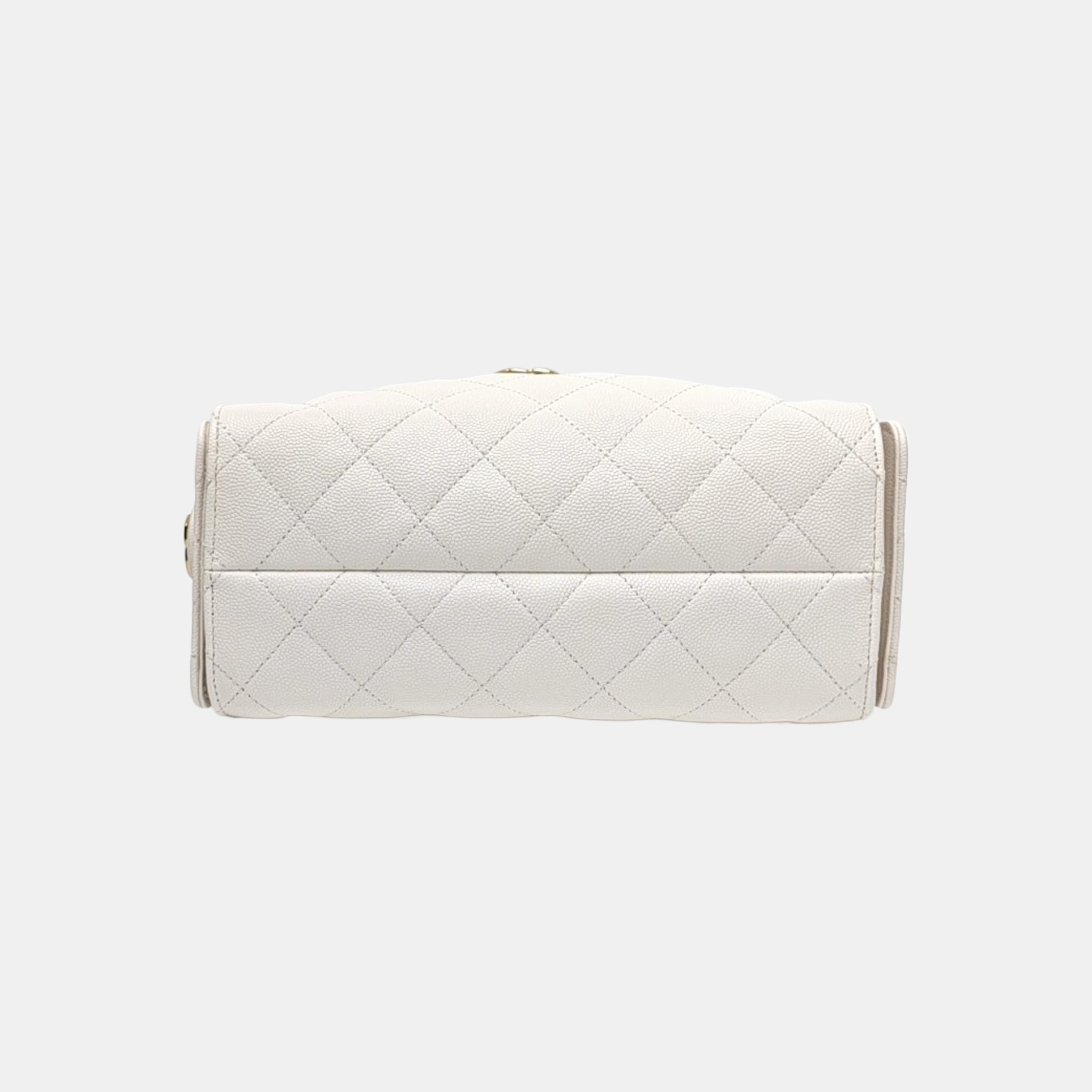 CHANEL 25 Mini Quilted Grained Calfskin White