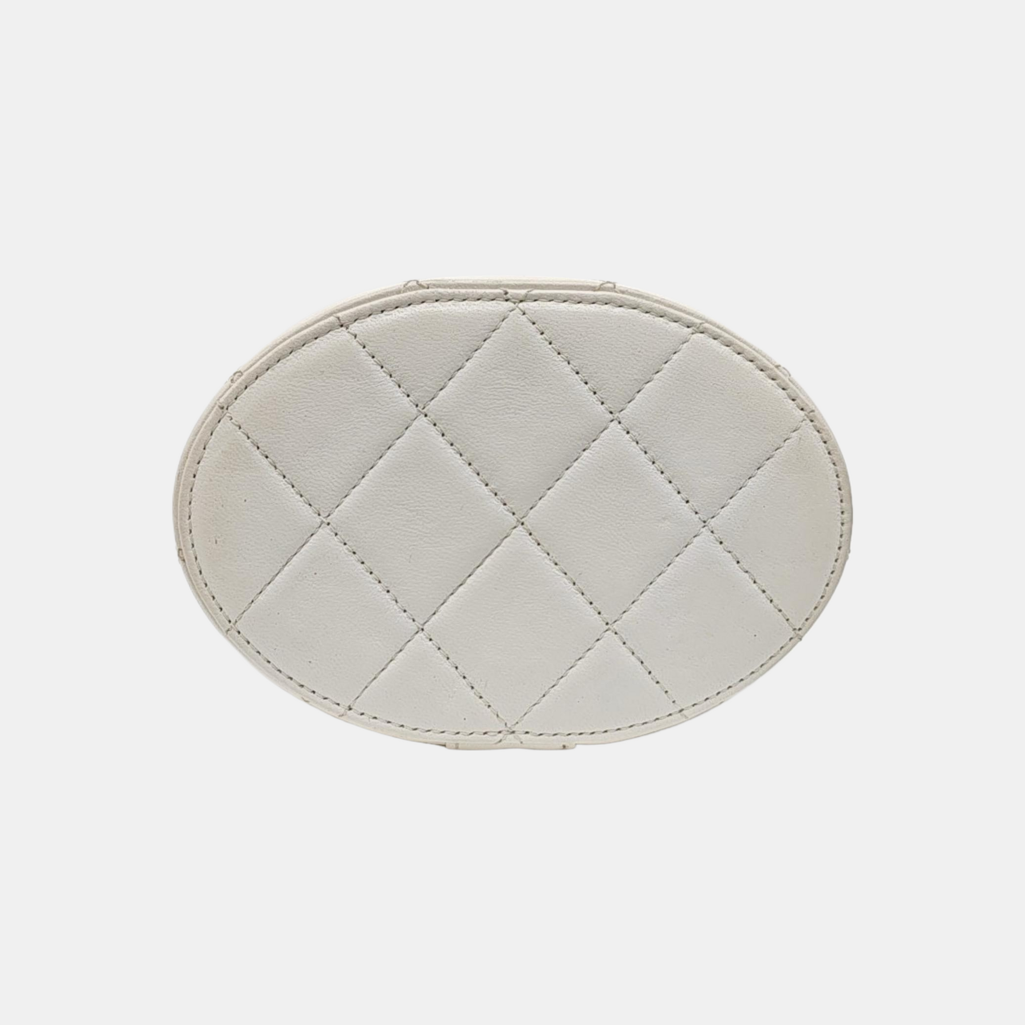 Round Vanity Quilted Lambskin White