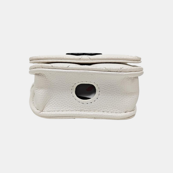 Quilted Grained Calfskin Shoulder Bag White