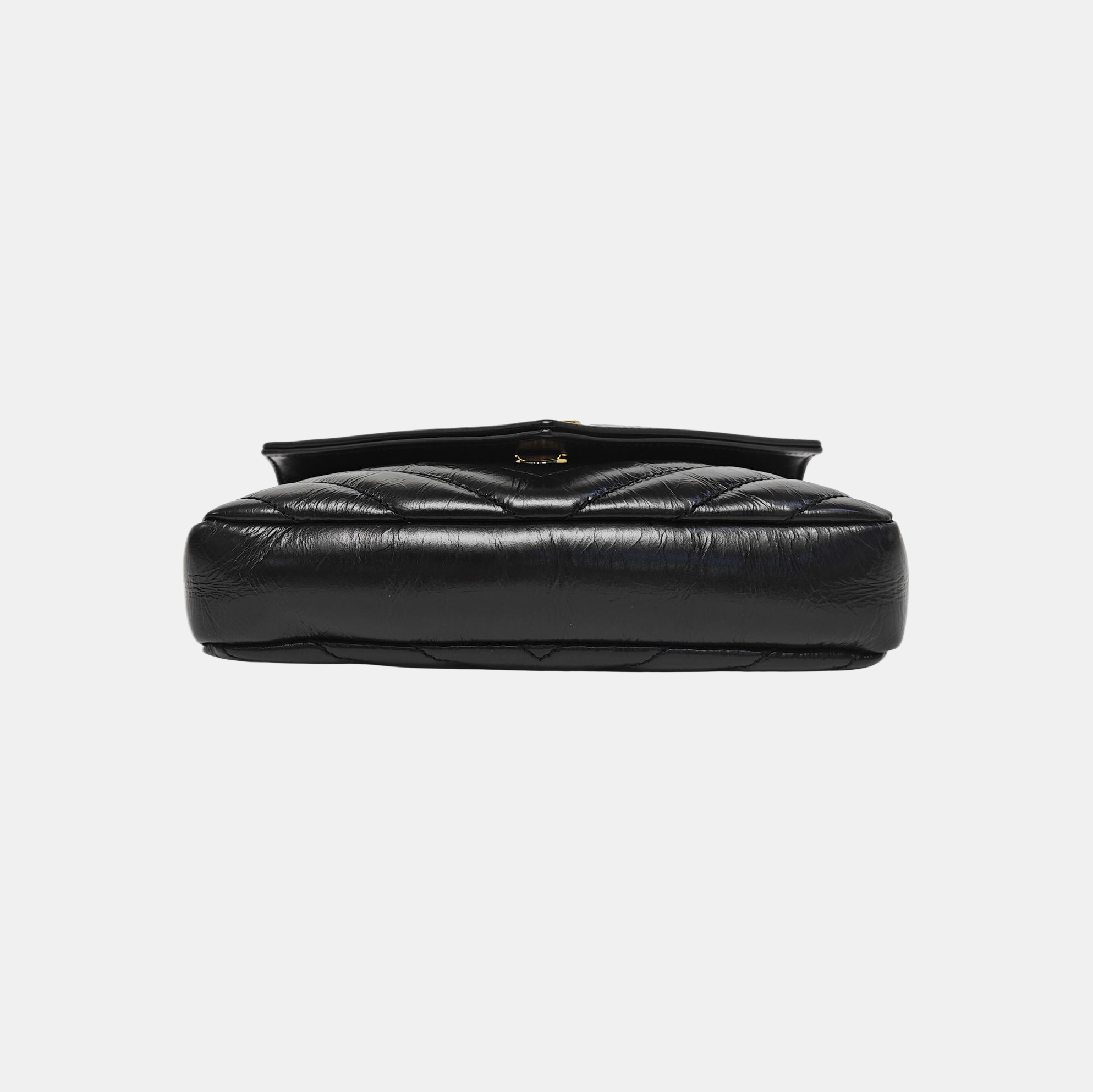 ENVELOPE Small Chevron Calfskin Black