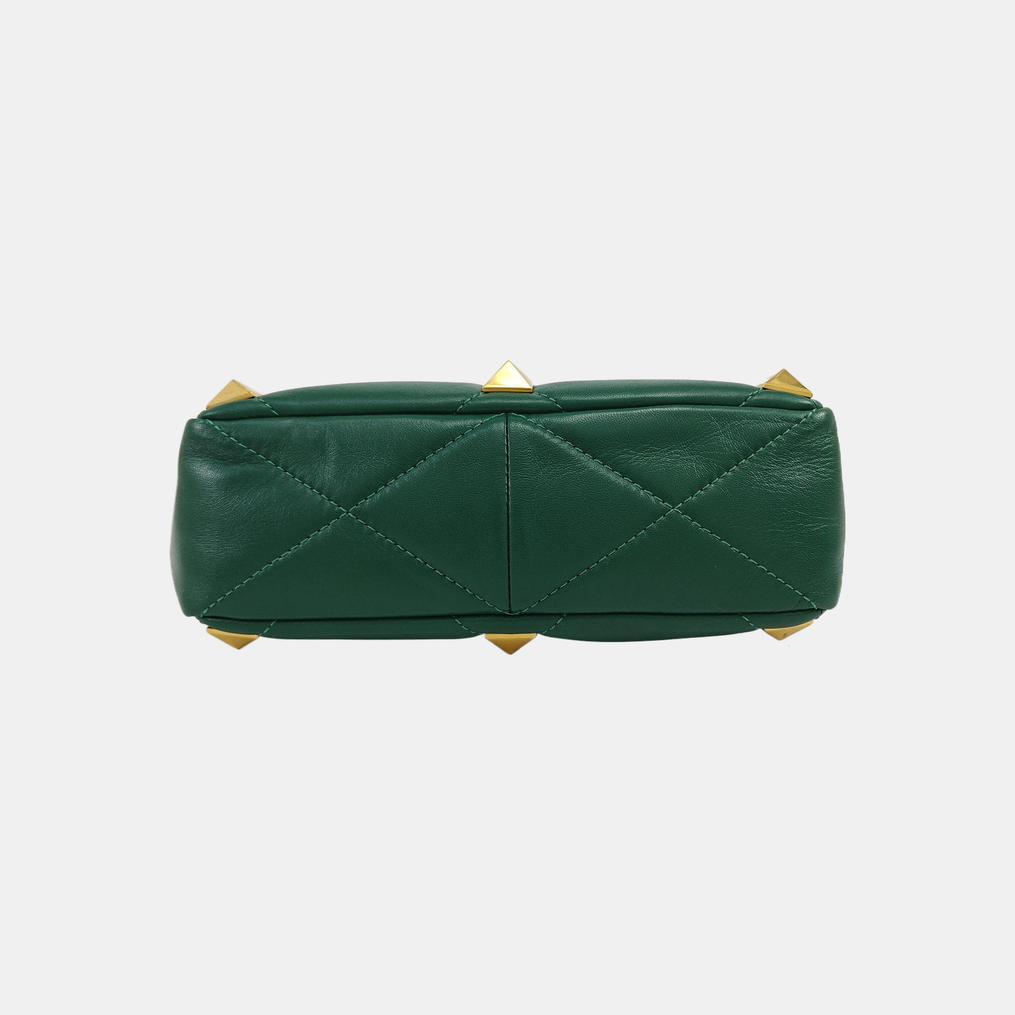 Roman Stud Medium Quilted Lambskin Green