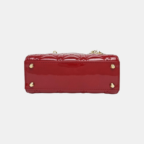 Lady Dior Mini Cannage Patent Calfskin Red