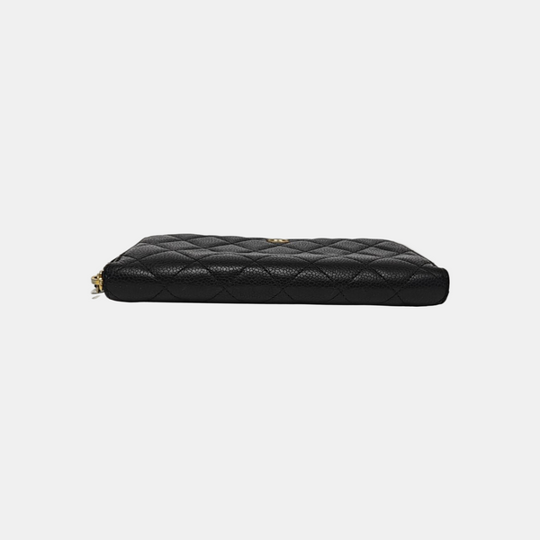 Quilted Grained Calfskin Wallet Black