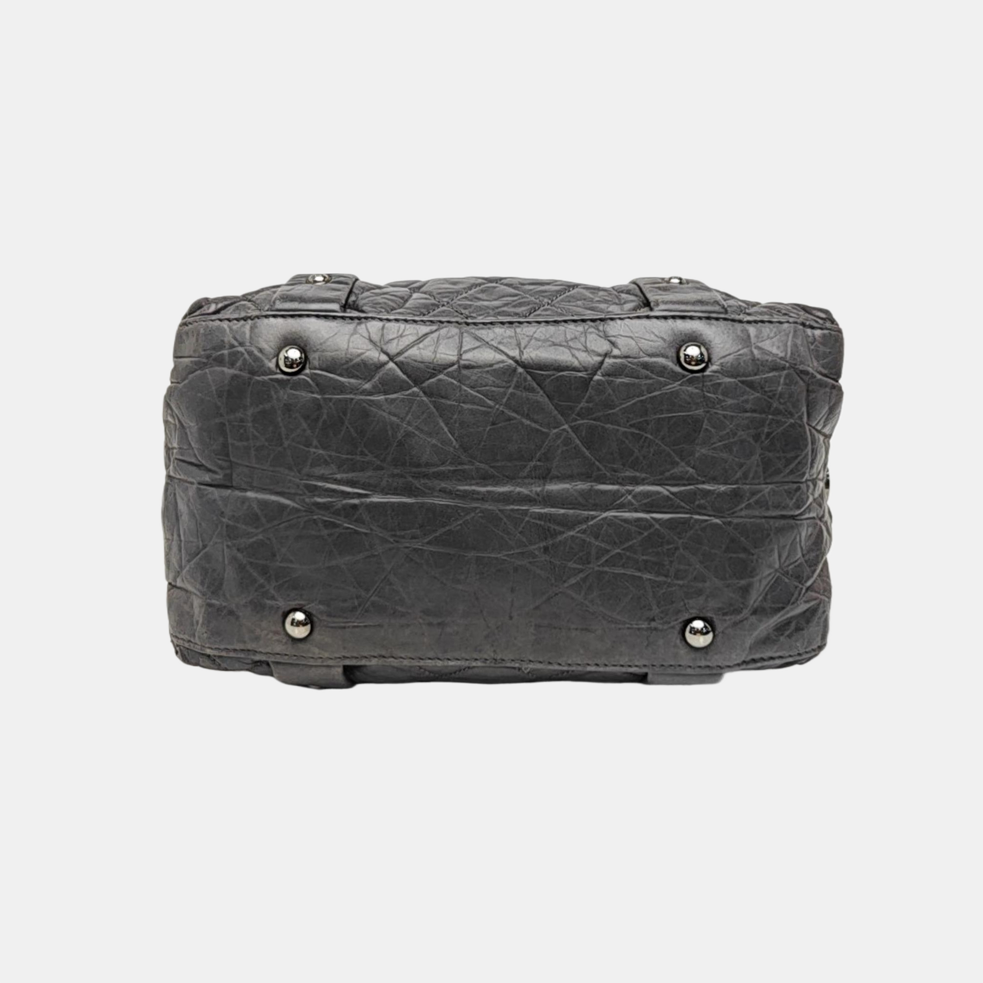 Quilted Calfskin Top Handle Bag Gray