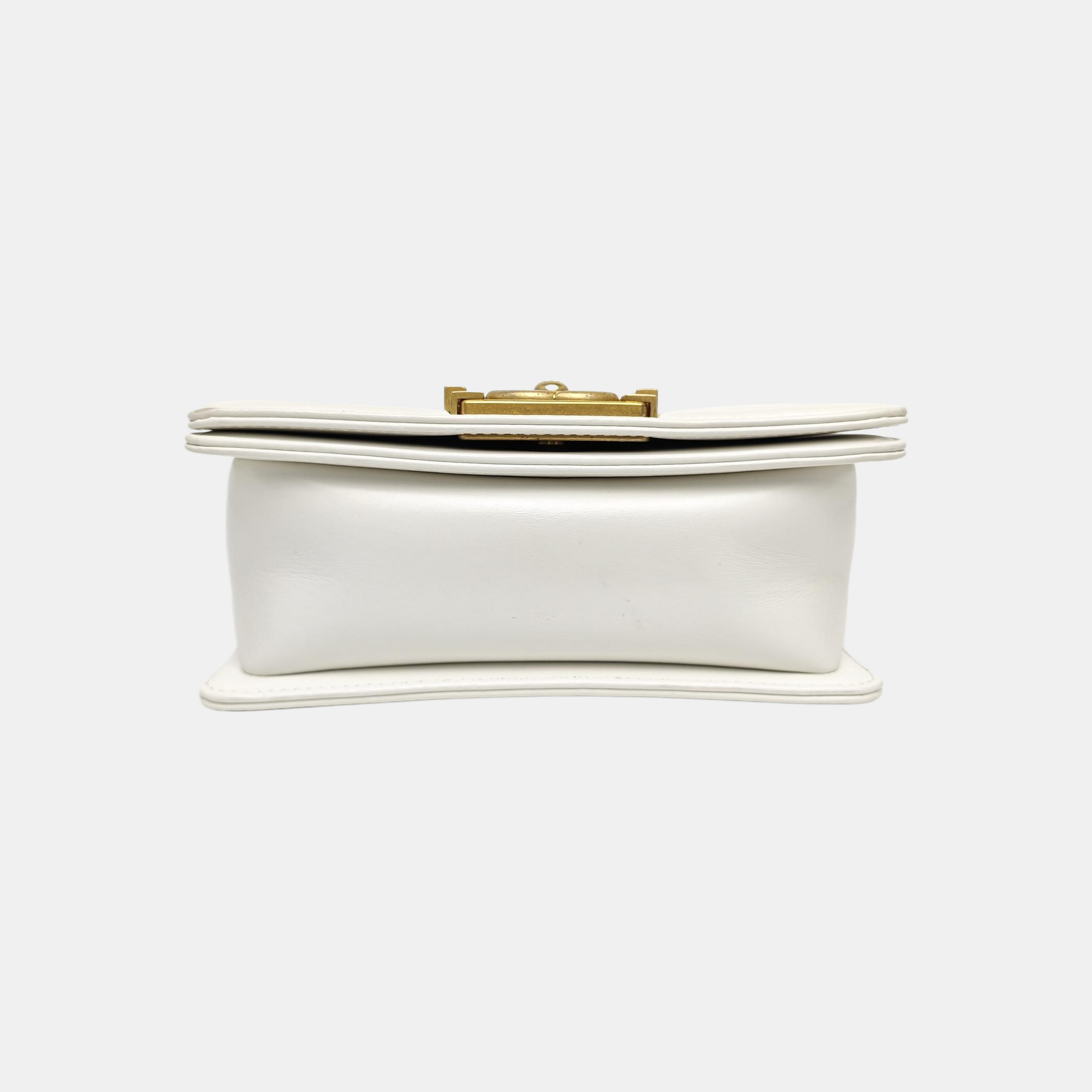 BOY CHANEL Mini Quilted Calfskin White