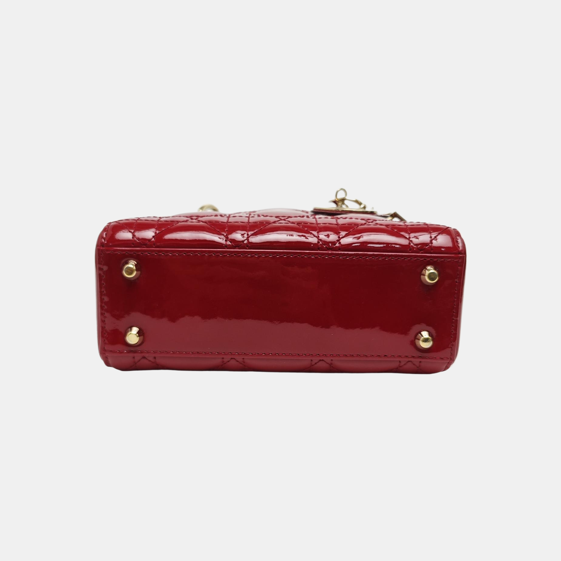 Lady Dior Mini Cannage Patent Calfskin Red