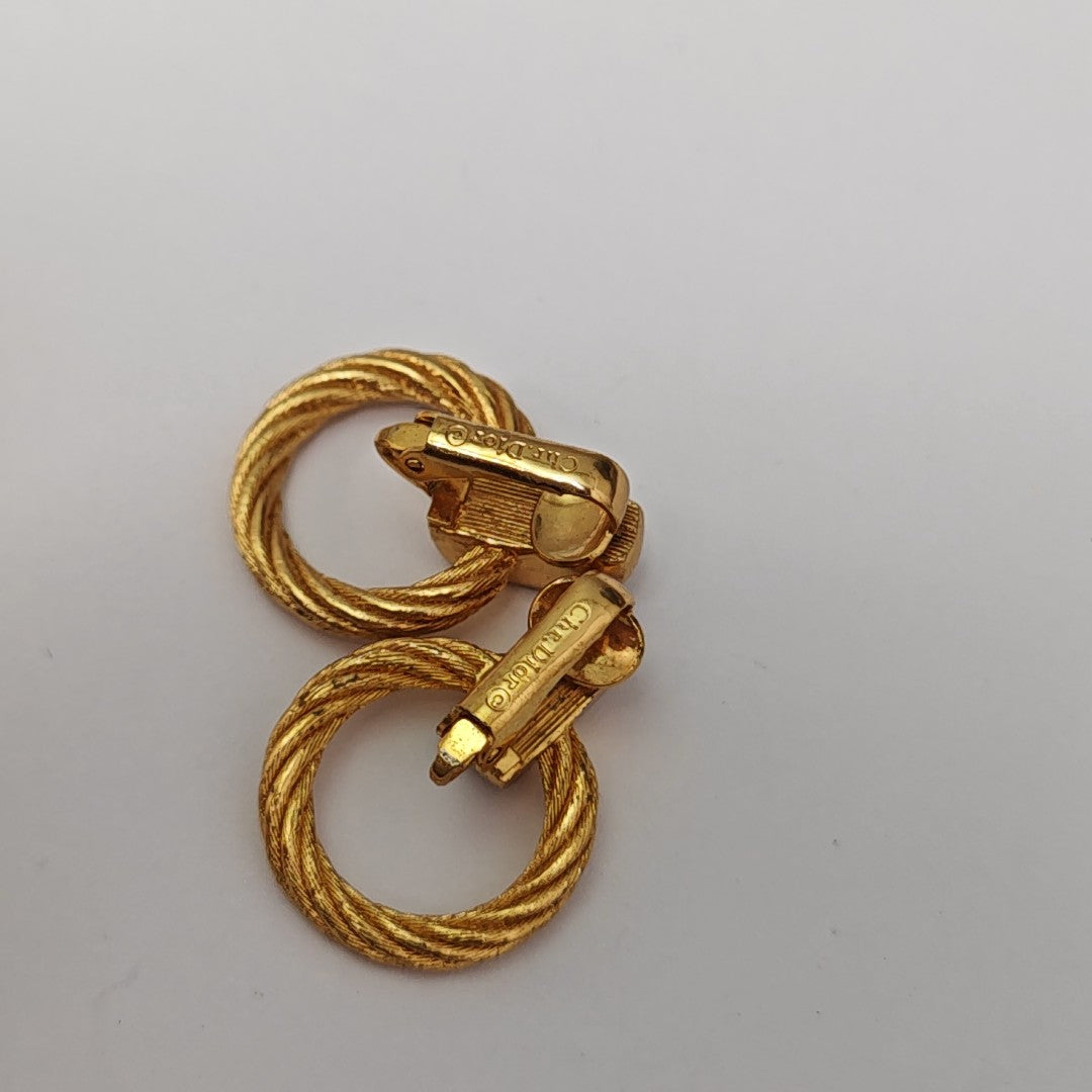 Twist Round Metal Gold Clip On Earrings