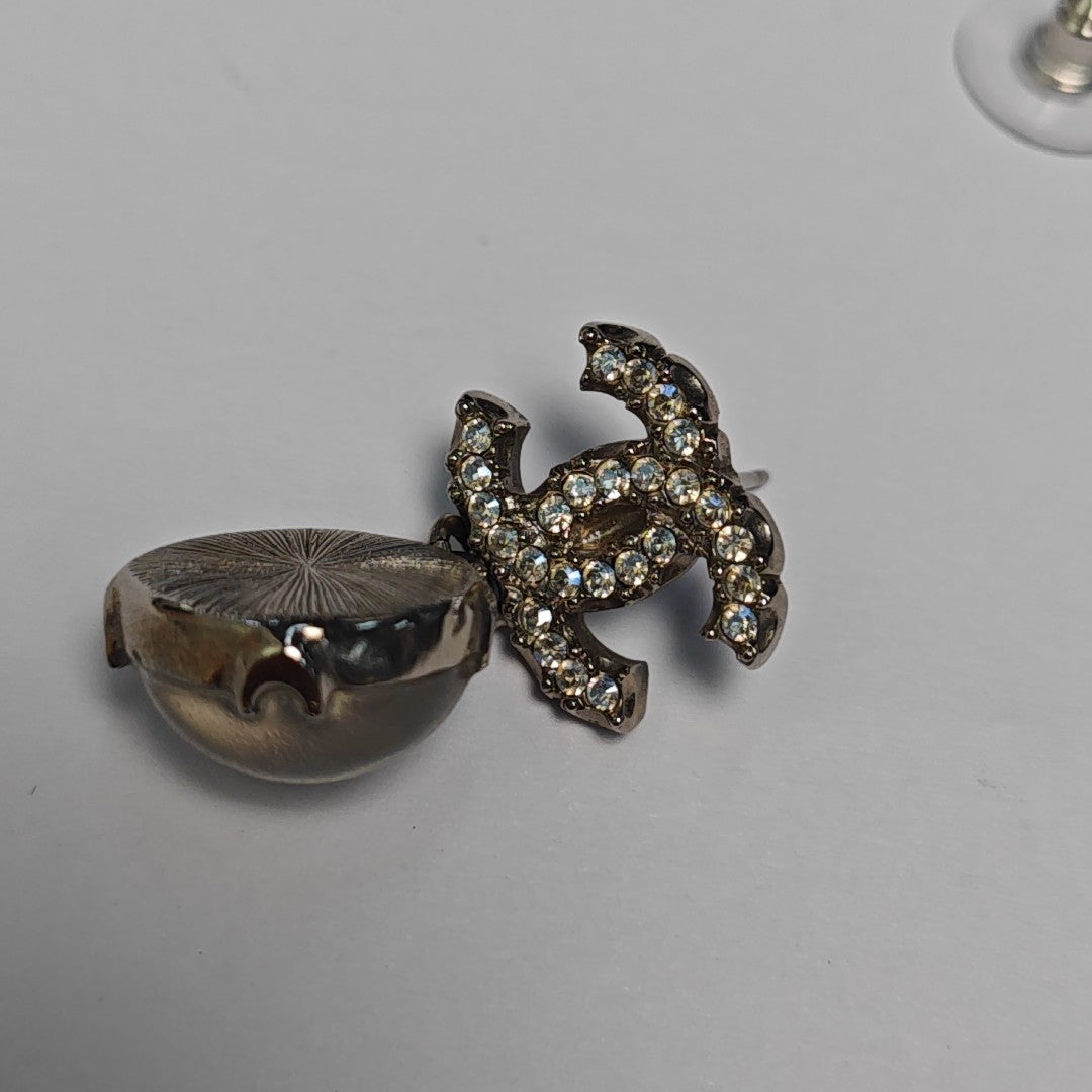 CC Logo Metal Silver Stud Earrings