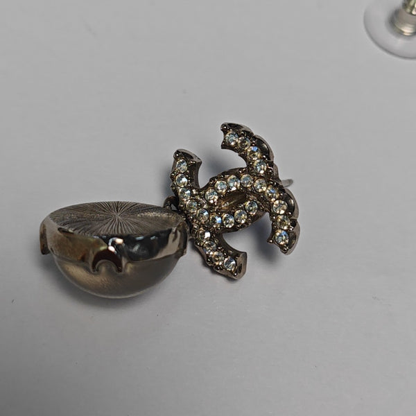 CC Logo Metal Silver Stud Earrings
