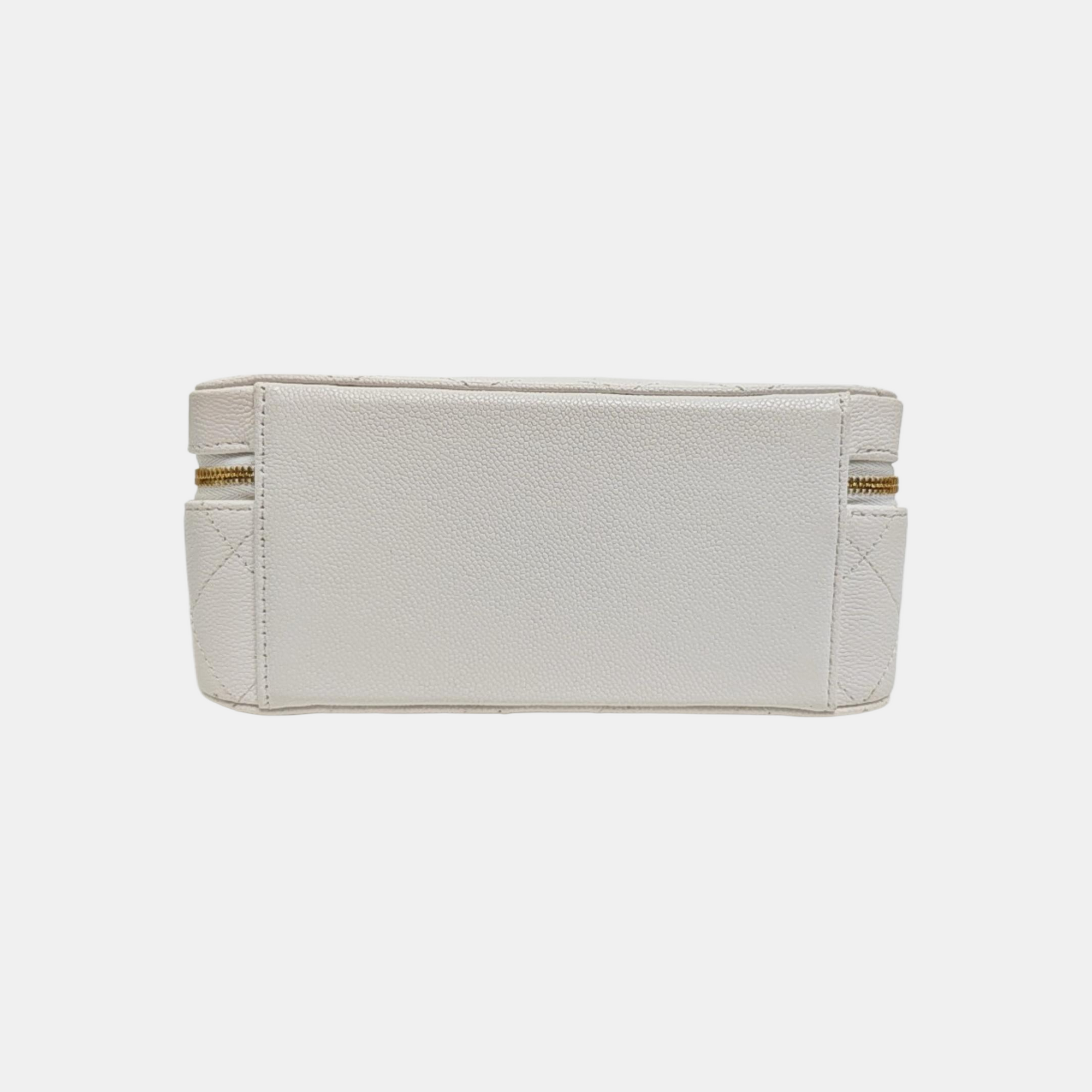 Quilted Grained Calfskin Shoulder Bag White