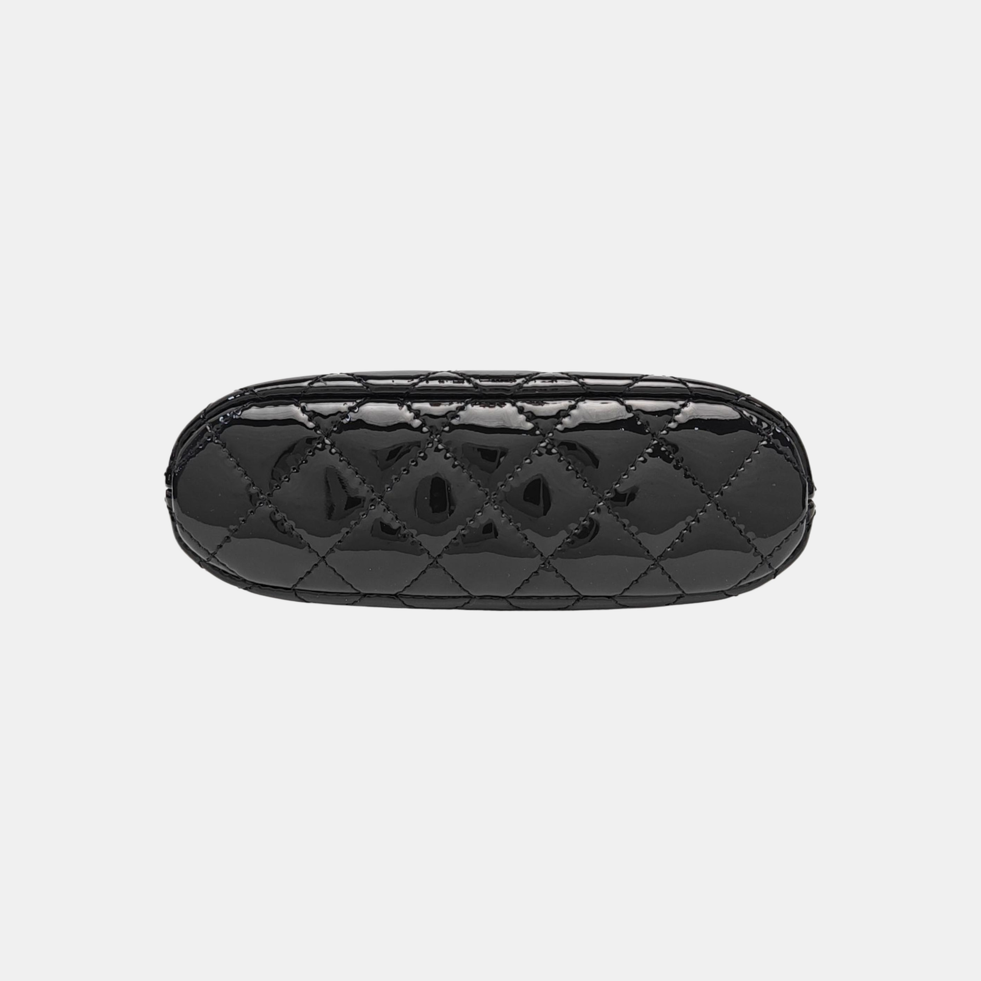 Quilted Patent Leather Shoulder Bag Black